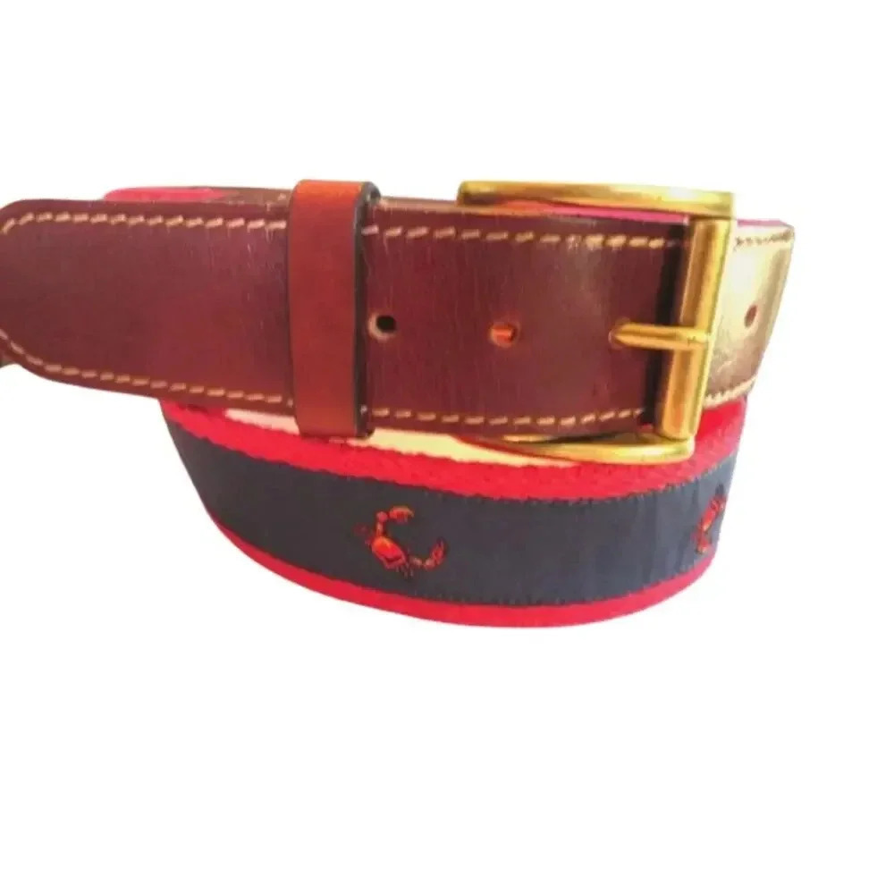 Brooks Brothers Nautical Crabs Surcingle Leather Belt Size 36